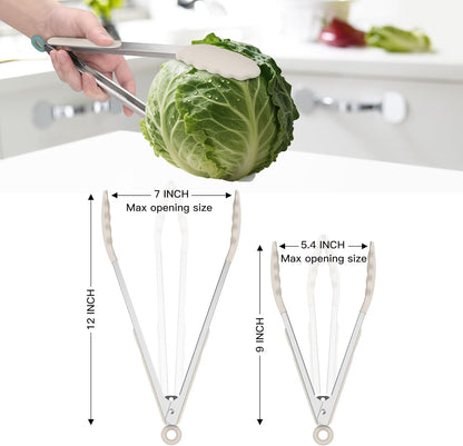HOTEC Premium Stainless Steel Locking Kitchen Tongs with Silicon Tips, Set of 2-9" and 12"