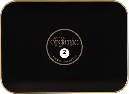 Plasticpro Plastic Serving Trays - Round Serving Platters with Gold Rim 14X14 Disposable Party DishPack of 2