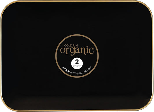 Plasticpro Plastic Serving Trays - Round Serving Platters with Gold Rim 14X14 Disposable Party DishPack of 2