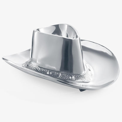 Cowboy Hat Chip and Dip Serving Bowl Silver Brass Snack, Western Candy & Salad Bowl - Chip n Dip All American Hat Centerpiece Serving Platter for Nuts, Salsas, Food, Serveware Decor Entertaining 1PC