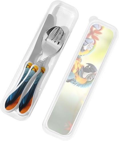3-Piece Kids Silverware Set With Storage Case, Stainless Steel Reusable Children Safe Knife Spoon Fork Set Dragonfly Insects Flowers Children Flatware Set For Kids Lunch Box