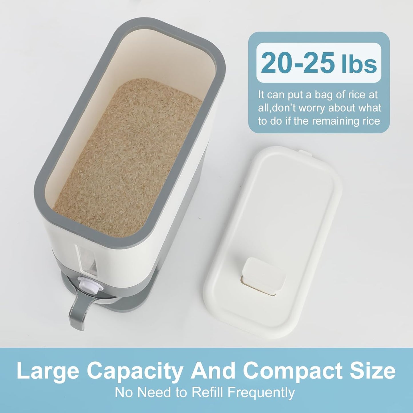 25 Lbs Cereal & Rice Dispenser - Airtight Countertop Storage Container for Kitchen & Pantry