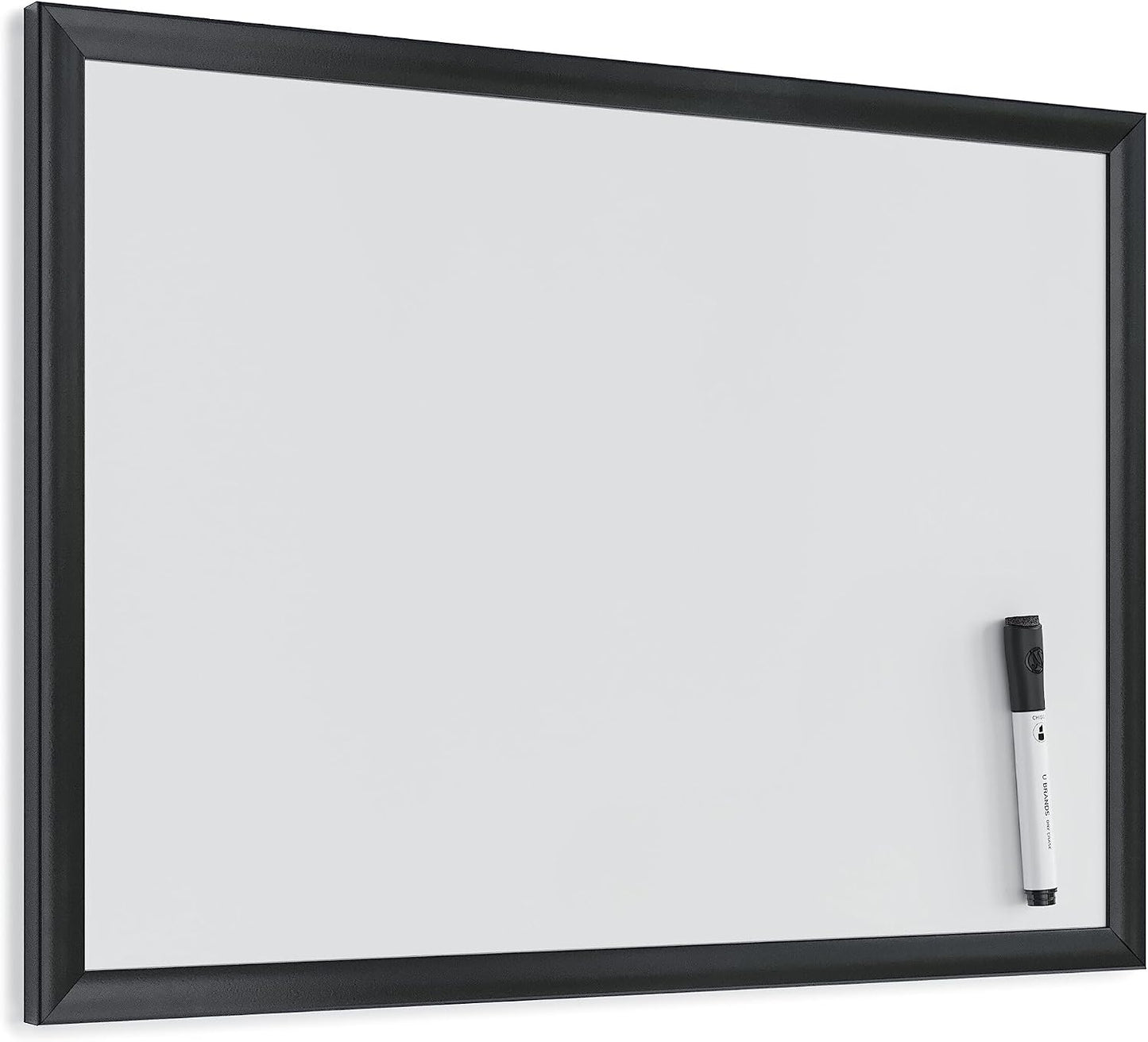 U Brands Framed Magnetic Weekly Calendar Dry Erase White Board, Office Supplies, Black Frame, with Marker, Magnet, 11” x 18”