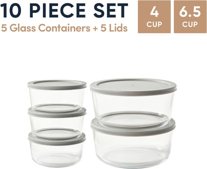 6-Piece Glass Food Storage Containers Set (3 Containers + 3 BPA-Free Lids) | 2-Cup, Leakproof | Microwave, Freezer, Oven & Dishwasher Safe | Ideal for Meal Prep & Pantry Organization, Pistachio