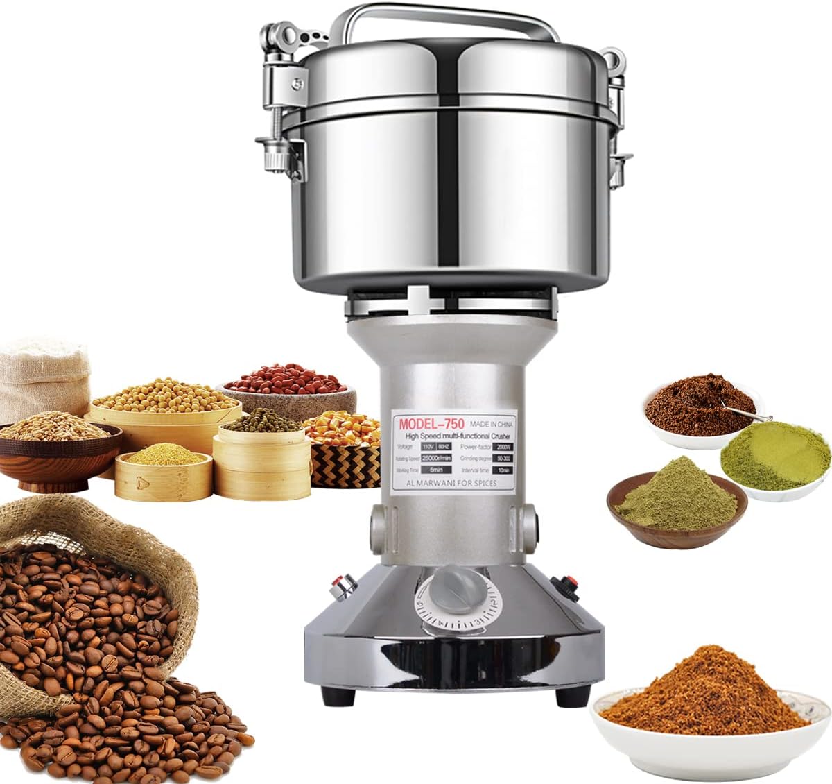 LEJIEYIN Electric herb Grinder 550g High Speed Electric Stainless Steel Spice Flour Mill Herb Grinder Powder Machine for Dry Food Grin