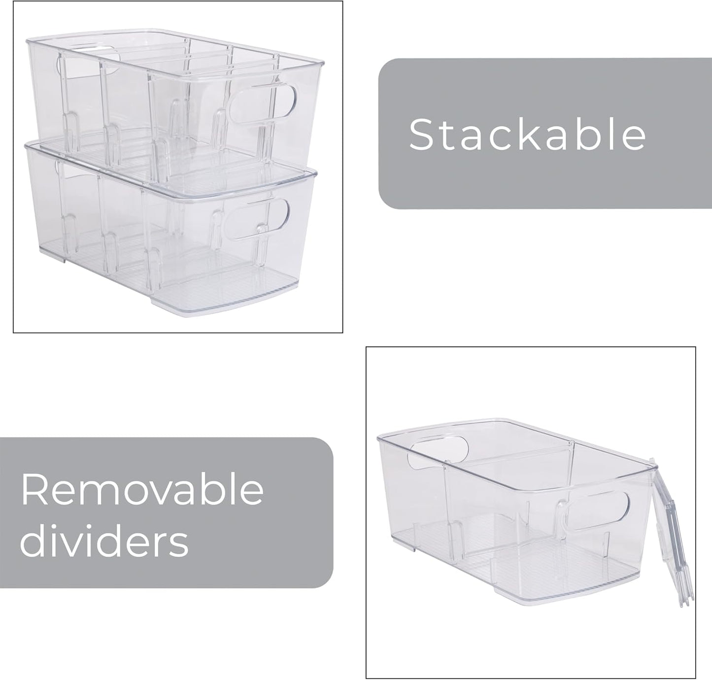 Smart Design 4-Section Clear Bin with Removable Dividers