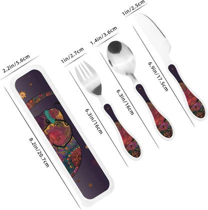 3-Piece Kids Silverware Set With Storage Case, Stainless Steel Reusable Children Safe Knife Spoon Fork Set African Animals Children Flatware Set For Kids Lunch Box