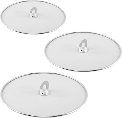 Splatter Screen for Frying Pan, 3 Pack Stainless Steel Extra-Fine Mesh, 10 in 11.5 in 13 in Grease Splatter Guard with Fold-Flat Knob, Dishwasher Safe