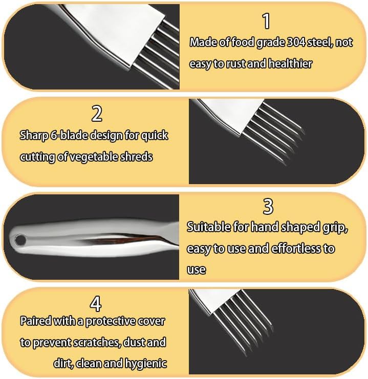 3 Pcs Shred Silk the Knife,Stainless Steel Multifunctional Vegetable Chopper, Green Onion Slicer with 6 Blades, Scallion Shredder & Herb Cutter for Kitchen (Silver)