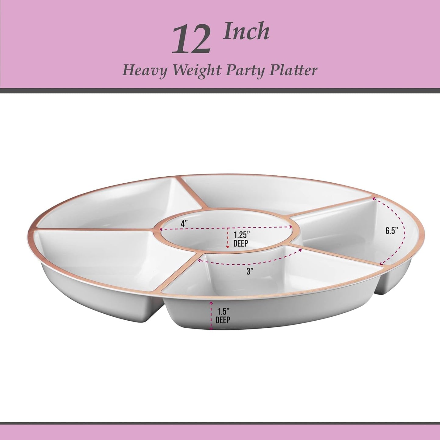 Plasticpro 6 Sectional Round Plastic Serving Tray/Platters Clear Pack of 2