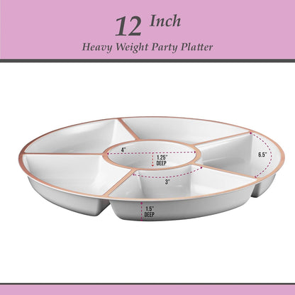Plasticpro 6 Sectional Round Plastic Serving Tray/Platters Clear Pack of 2