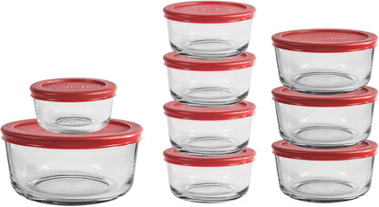 Anchor Hocking 12 Piece Glass Storage Containers with Lids (6 Glass Food Storage Containers & 6 Navy Blue SnugFit Lids)