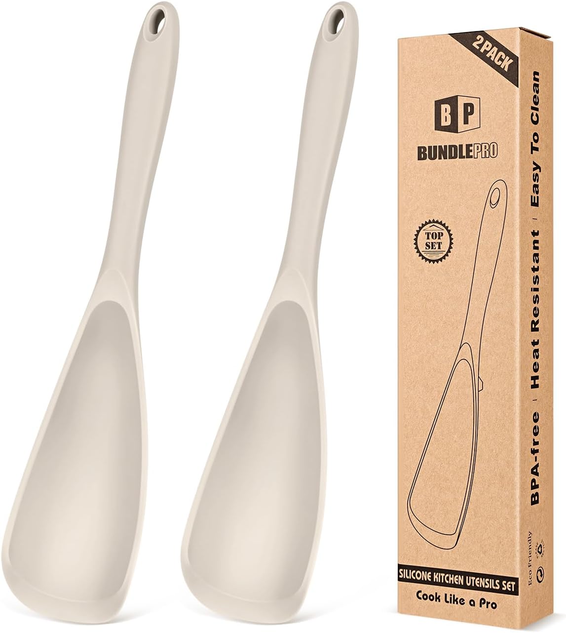 Pack of 2 Cooking Spoons for Non Stick Cookware, Multifunction Spatula Spoon BPA-Free, One-Piece Design, Suitable for Scooping, Scraping, Serving and Mixing(BLACK-GRAY)