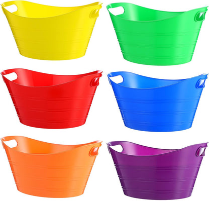 Patelai 6 Pcs Ice Buckets Bulk, Plastic Ice Buckets with Handles, Oval Storage Tub, Large Capacity Drink Tub for Party Bar Wine Beer Champagne Beverage Bottle Cooler(4.5 Liter,Clear)