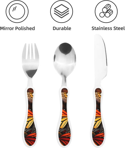 3-Piece Kids Silverware Set With Storage Case, Stainless Steel Reusable Children Safe Knife Spoon Fork Set Blue Active Girl Running Sunset Children Flatware Set For Kids Lunch Box - Colors B