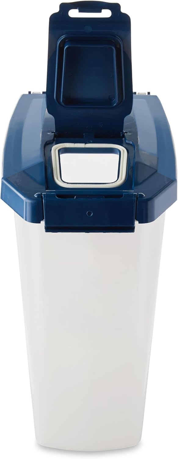 Pet Food Storage Container, Clear and White, 50 lb Capacity, BPA-Free Plastic, Airtight Seal, Flip-Top Lid, Rectangular, 15x12.5x24 Inches (50 lbs)