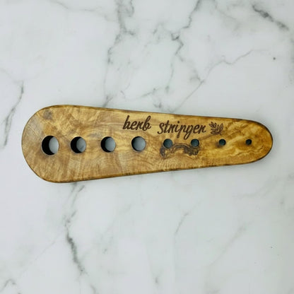 Handmade Olive Wood Herb Stripper, Natural Wood Kitchen Tool for Fresh Herbs