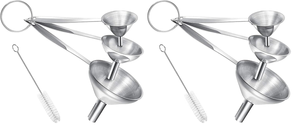 Small Funnels for Filling Bottles, 3 Pcs Stainless Steel Kitchen Funnel Set, Food Grade Mini Metal Funnel for Transferring Oil Liquid, Easy Cleaning with a Brush (Long Handle)