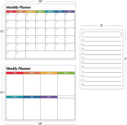 Dry Erase Magnetic Calendar for Refrigerator, 3 Pack- Monthly & Weekly & Daily Planner Magnet Whiteboard for Fridge Wall Door - Shopping, Meal/Menu, to Do List, Family Schedule Planning Board (C)