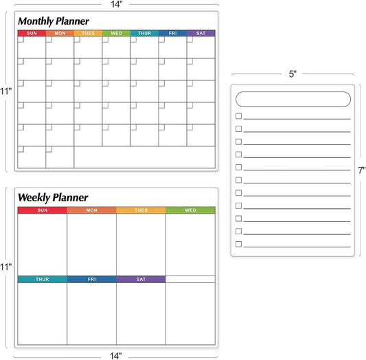 Dry Erase Magnetic Calendar for Refrigerator, 3 Pack- Monthly & Weekly & Daily Planner Magnet Whiteboard for Fridge Wall Door - Shopping, Meal/Menu, to Do List, Family Schedule Planning Board (C)