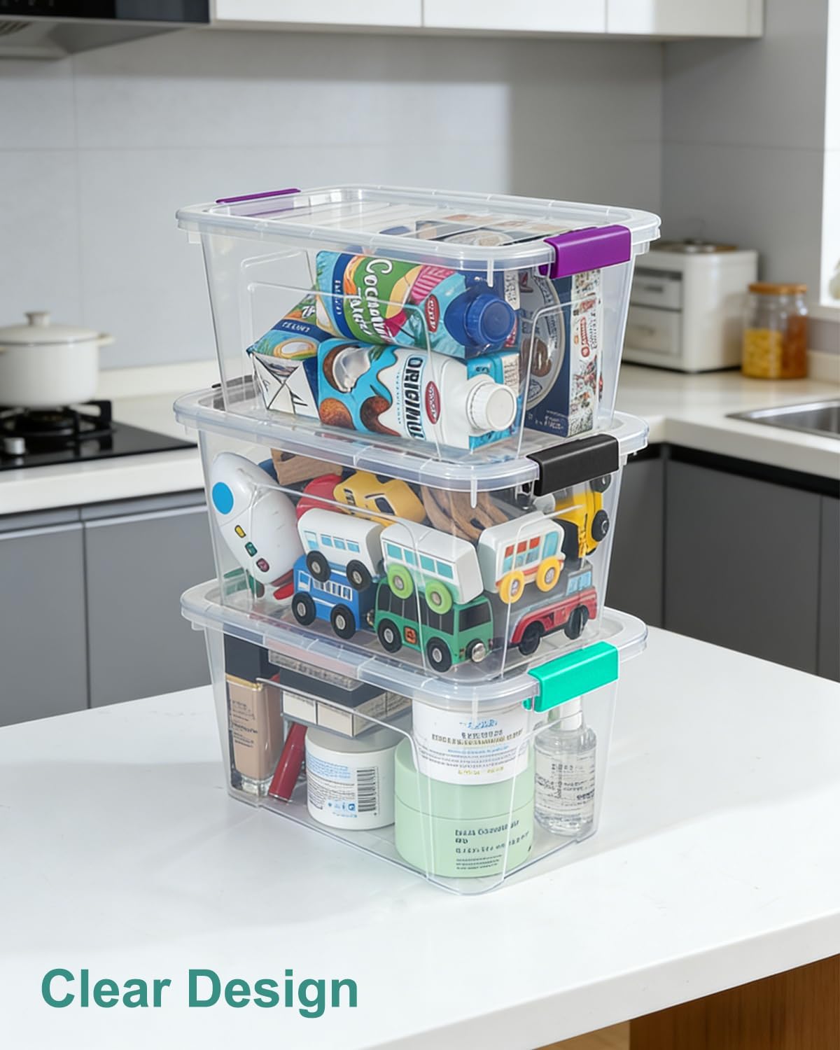 EOENVIVS Plastic Storage Bins with Lids 6 Pack, 7 Quart Storage Containers With Black Buckle Latch, Stackable Storage Organizers for Home Pantry Office Classroom Organization, Clear