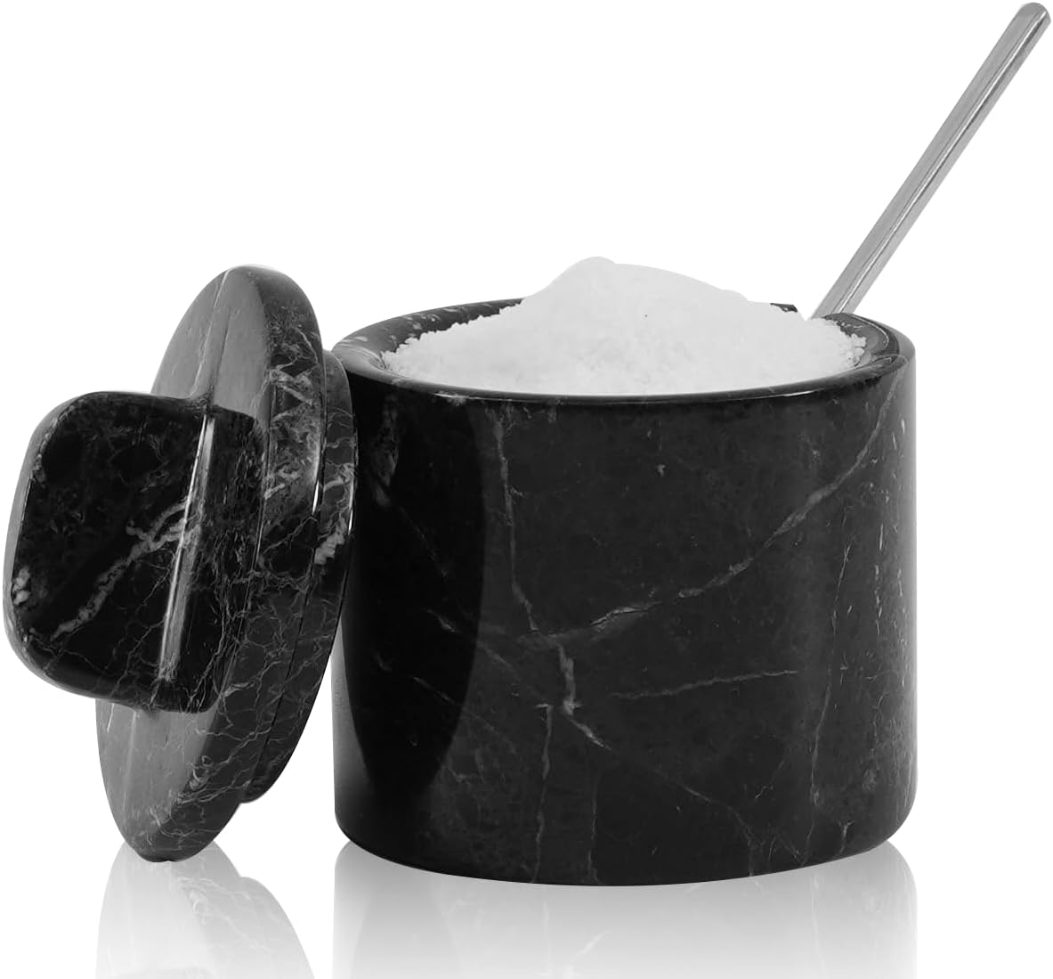 Marble Salt Cellar with Lid & Spoon 4 Inch, Green
