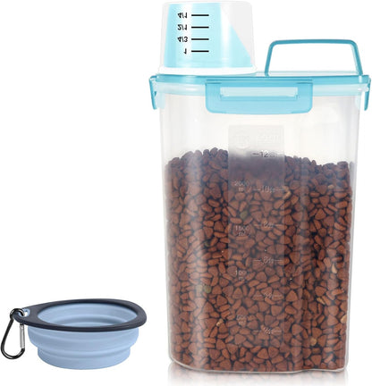 LEAWALK Airtight Small Cat Dog Pet Food Storage Containers BPA Free, with Large Pour Spout/1 Measuring Cup/ 4 Safety Locks and Double-layer Silicone Strip (Olive Gray x 2, 3L-2pack)