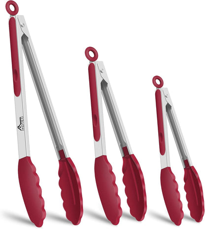 HOTEC Premium Stainless Steel Locking Kitchen Tongs with Silicon Tips, Set of 2-9" and 12"