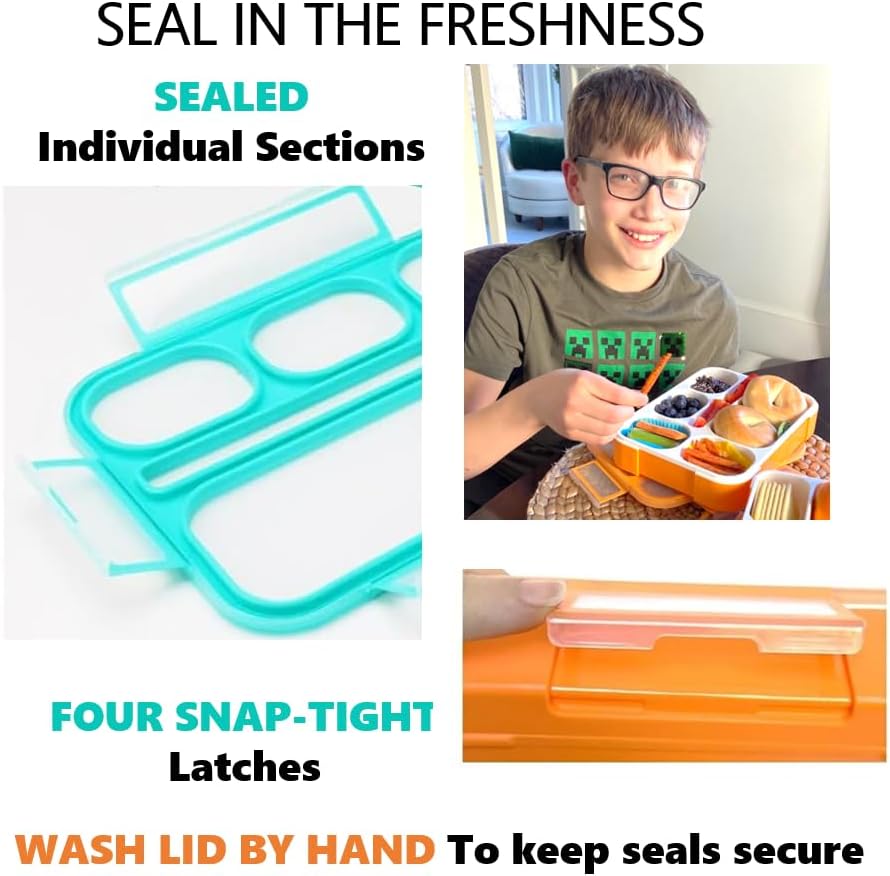 kinsho Bento Lunch-Box Set for Kids includes Snack Container | 6 and 3 Compartment Boxes Leakproof School Bentos, Meal Portion Control Containers, Boys Girls Adults, Navy Blue Large + MINI 2 Pack Set