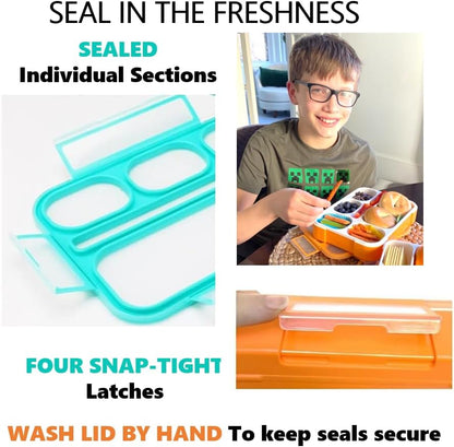 kinsho Bento Lunch-Box Set for Kids includes Snack Container | 6 and 3 Compartment Boxes Leakproof School Bentos, Meal Portion Control Containers, Boys Girls Adults, Navy Blue Large + MINI 2 Pack Set