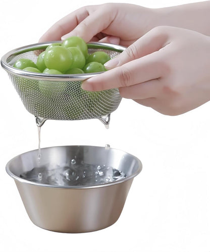2 Pcs Mini Colander with Small Mixing Strainer Bowl 304 Stainless Steel Berry Basket for Washing Fruits, Vegetables, Rice - Dishwasher-Safe Kitchen Strainer (Silver, 5.51 x 2.36 inches)