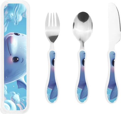 3-Piece Kids Silverware Set With Storage Case, Stainless Steel Reusable Children Safe Knife Spoon Fork Set African Animals Children Flatware Set For Kids Lunch Box