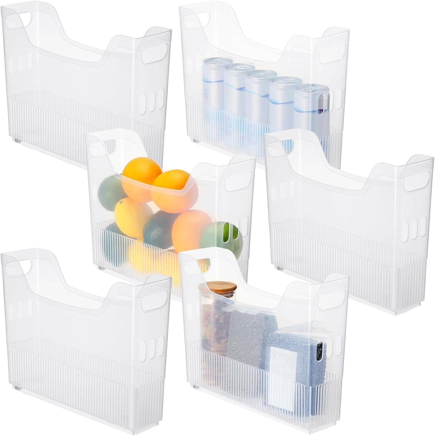 Qunclay 6 Plastic Freezer Organizer Bins with Wheel Set Clear Tall Narrow Kitchen Pantry Organizer Snack Storage Containers for Office Refrigerator(3 Sizes)