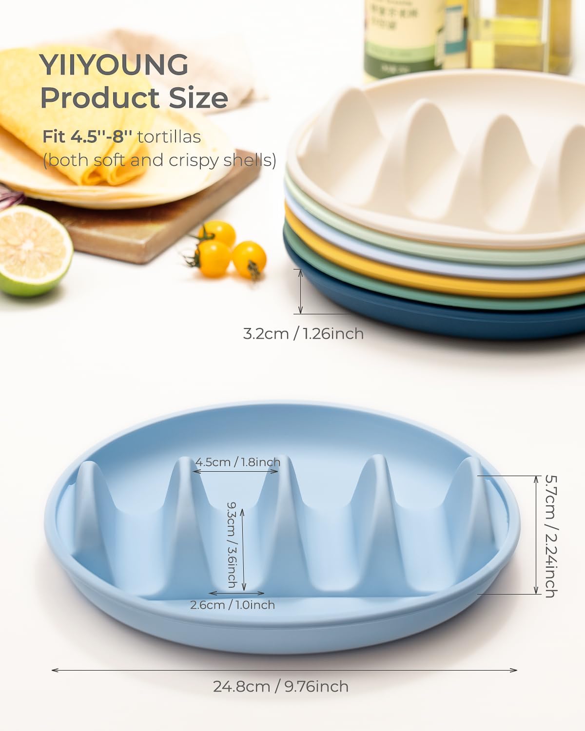 Silicone Taco Plates with Metal Reinforced Frame, Reusable Taco Holder Plates Silicone Taco Holders with Dividers for Hard/Soft Taco Shells, Taco Party Serving Plates, Dishwasher Safe