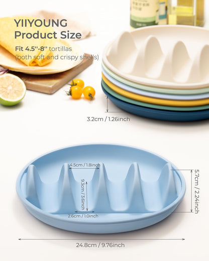 Silicone Taco Plates with Metal Reinforced Frame, Reusable Taco Holder Plates Silicone Taco Holders with Dividers for Hard/Soft Taco Shells, Taco Party Serving Plates, Dishwasher Safe