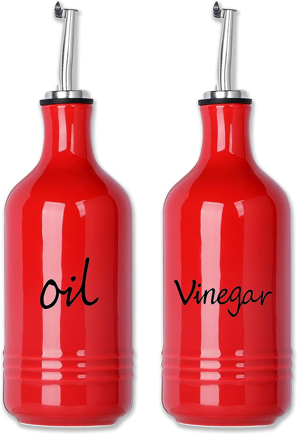 Farmhouse Ceramic Oil and Vinegar Dispenser Bottle Set, Perfect for Storage of Oil and Vinegar,15 oz (White)