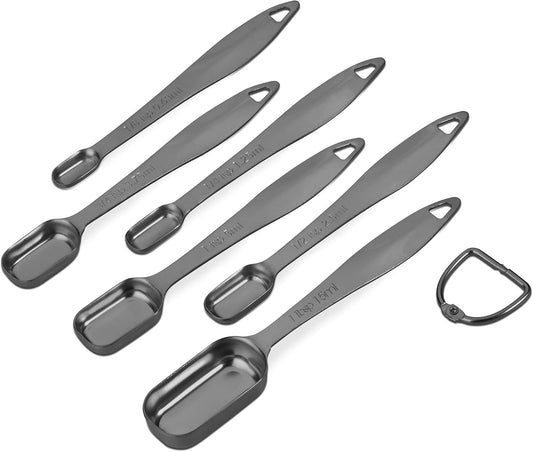 13-piece Measuring Cups and Spoons Set, 18/8 Stainless Steel Heavy Duty Ergonomic Handle with Ring Connector, Silver