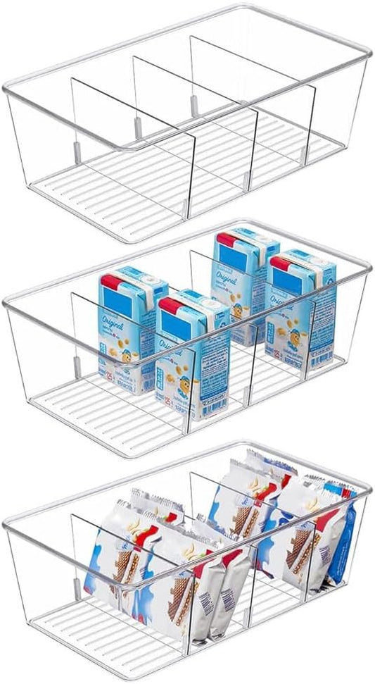 3 Pack Storage Organizer Bins, Plastic Desk Storage Bins Food Storage Organizer with 4 Slots for Pantry, Kitchen, Fridge, Cabinet Packets, Snacks, Pouches, Spice Packets