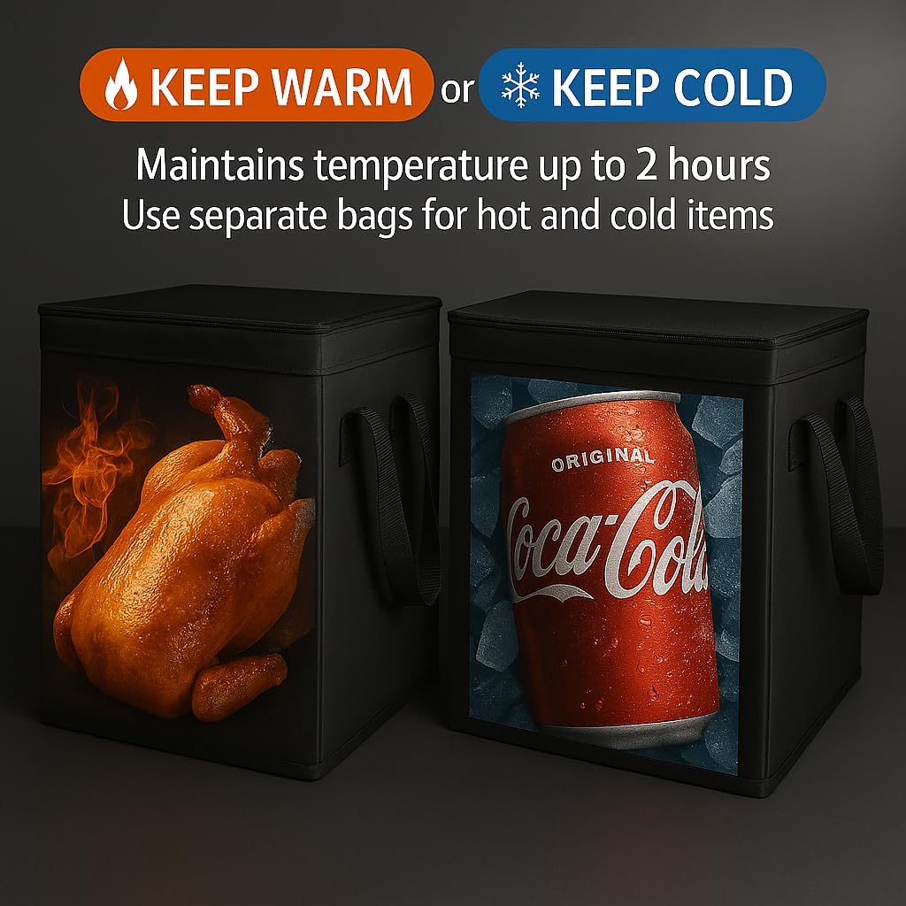 musbus Extra large XXXL Insulated Food Delivery Bag Cooler Bags Keep Food Warm Catering Therma Catering Bag for doordash 22x14x13 Cooler Bags Therma Shopper hot warming RED Pizza BLACK