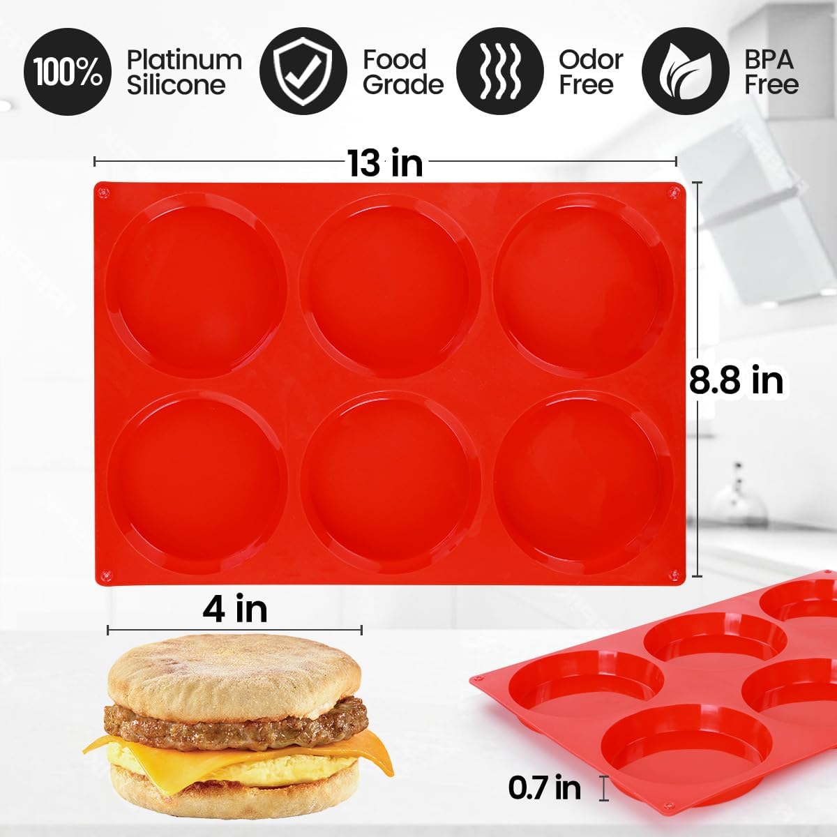 CAKETIME Muffin Top Pan, Silicone Egg Molds for Breakfast Sandwiches 3 Inch Round Baking Pan for Oven English Muffins, Whoopie Pies, Corn Bread, Egg bites, Tarts 3 Pack Confetti