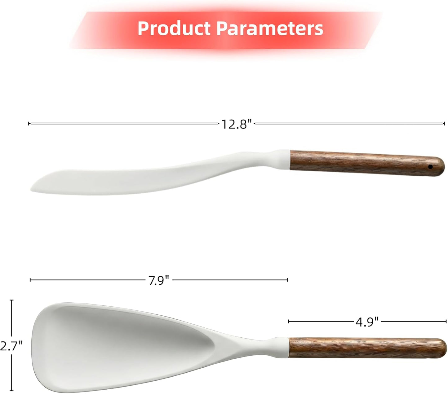 2-Pack Silicone Spoonula with Wooden Handle, BPA-Free Spatula Spoon for Nonstick Cookware, Heat Resistant Cooking Spoon for Mixing, Scraping, Scooping and Serving(Black)