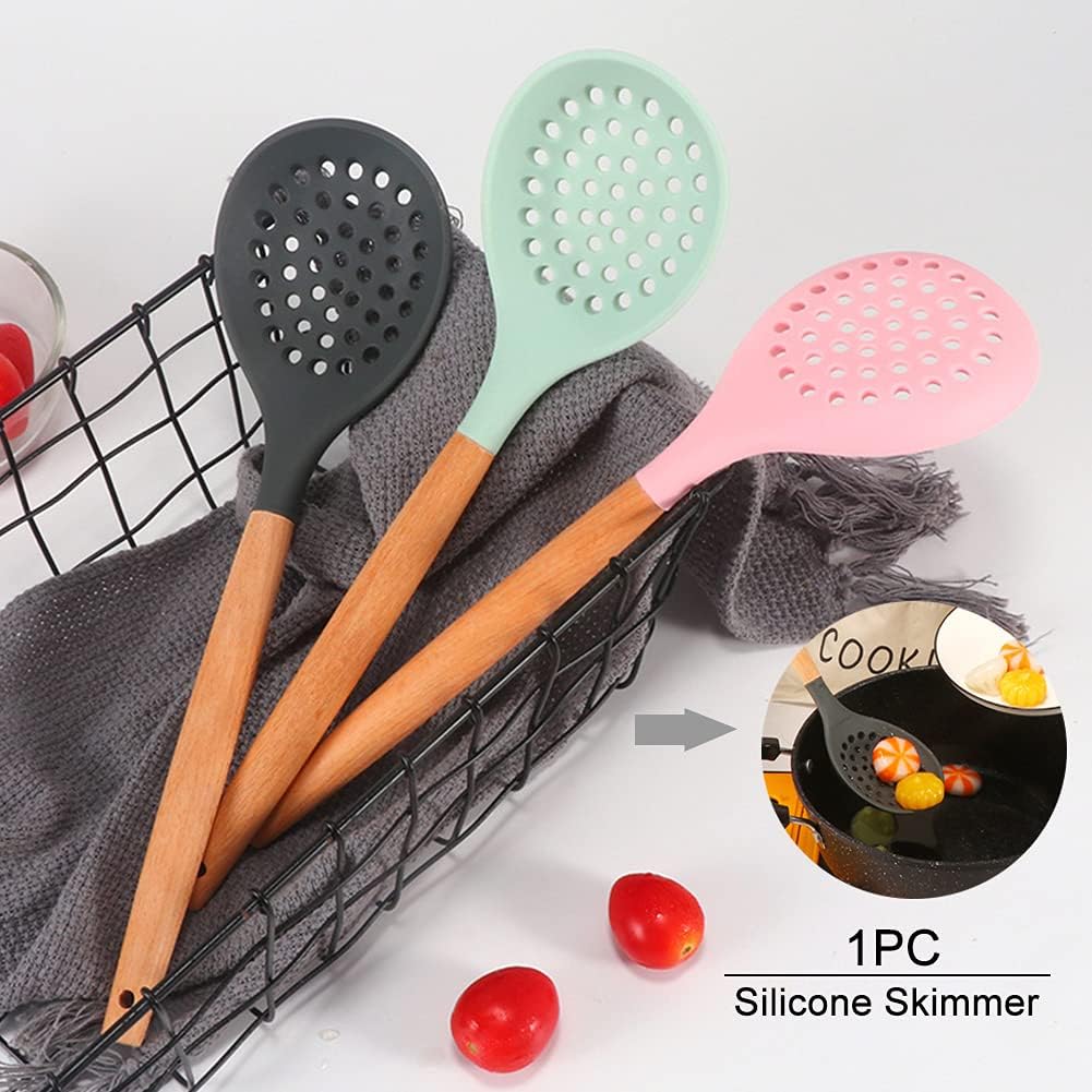 Slotted Spoons for Cooking, Nonstick Slotted Spoon Skimmers with Heat-Resisting Handle, Frying Spoons Strainer for Kitchen Cooking Draining Vegetable Frying(Black)