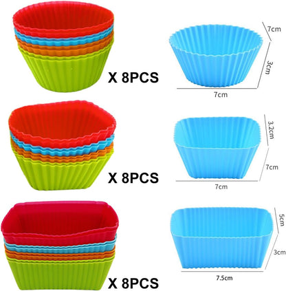 44 Pcs Silicone Lunch Box Dividers Set, Includes 24 Reusable Silicone Cupcake Baking Cups and 20 Cute Animal Food Picks, Non-stick Muffin Liners for Party