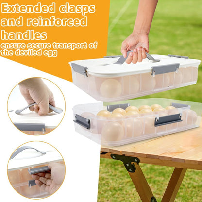 2-Layer Deviled Egg Containers With Lid, 36PCS Deviled Egg Tray Carrier with Handle and Piping Tool, Portable Stackable Egg Holder Platter Holder Organizer for Refrigerator Party Picnic Leak-Proof