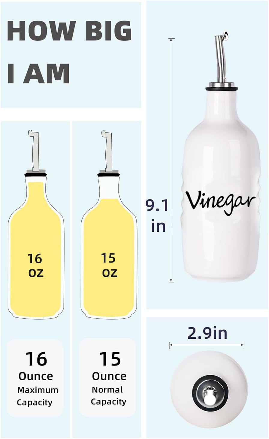 Farmhouse Ceramic Oil and Vinegar Dispenser Bottle Set (White)