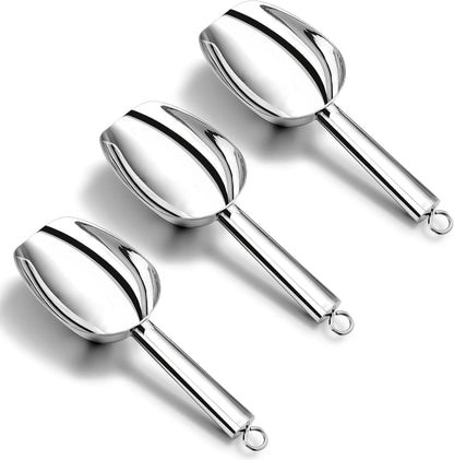 P&P CHEF Ice Scoop Set of 3, Stainless Steel food Scoop, 3+3+3 Oz & Silver