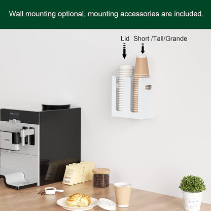 Disposable Coffee Cup Dispenser with Handles, Countertop or Wall Mount Hot/Cold Drink Cup and Lid Holder - Bathroom/Kitchen/Office Acrylic Cup Lid Storage Organizer (1 Compartment, Clear)