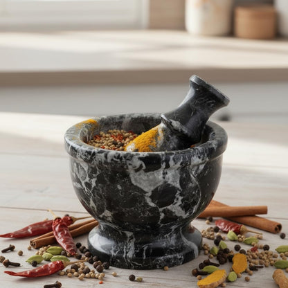 Mortar and Pestle Set – Large Stone Grinder with Polished Bowl & Non-Slip Base | Elegant Onyx Marble Kitchen Tool for Spices, Herbs & Guacamole