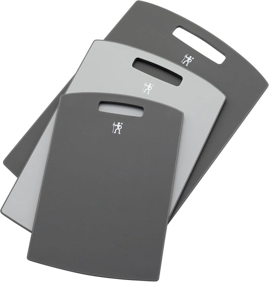 HENCKELS Cutting Board Set, 3-Piece Plastic Kitchen Chopping Boards with Gray Trim, Non-Slip Silicone Feet, BPA-Free, Dishwasher Safe