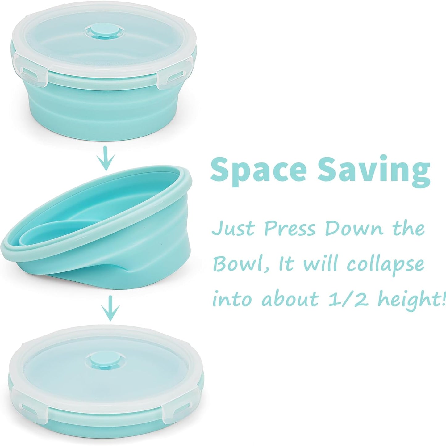 CARTINTS Silicone Collapsible Food Storage Containers-Prep/Storage Bowls with Lids - Set of 3 Square Silicone Lunch Containers - Microwave, Dishwasher and Freezer Safe (blue)